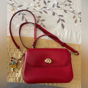 Coach Electric Red Leather Marlie Top Handle Satchel Crossbody Bag